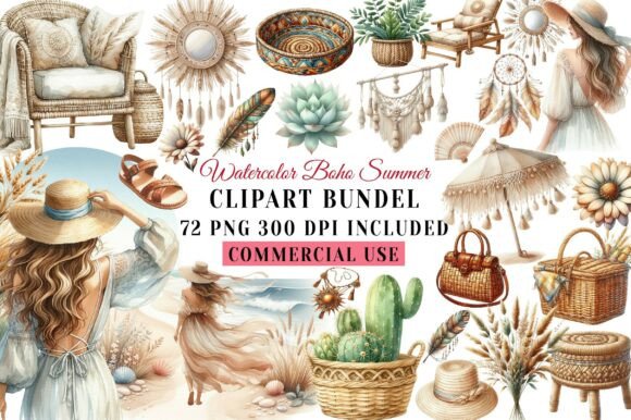 Download Watercolor Boho Summer Clipart - Color Collection