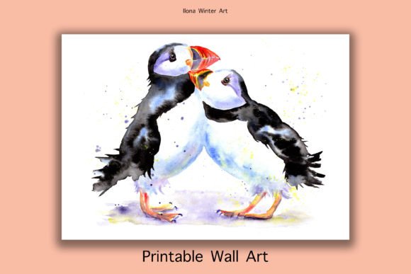 Download Watercolor Puffins Printable Wall Art - Color Collection