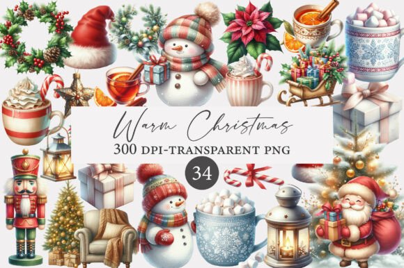 Download Watercolor Warm Christmas Clipart Bundle - Color Collection