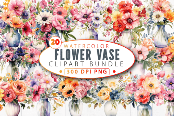 Download Watercolor Flower Vase Clipart Bundle - Color Collection