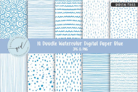 Download Doodle Watercolor Digital Paper Blue | 1 - Color Collection