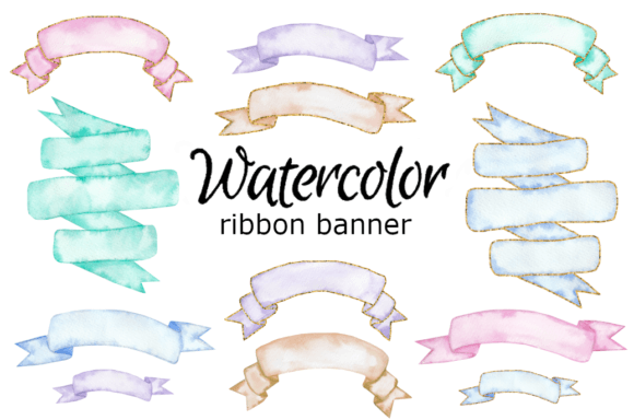 Download Watercolor Ribbon Banner Clipart - Color Collection