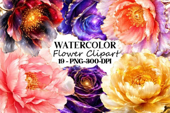 Download Watercolor Flower Clipart PNG Bundle - Color Collection