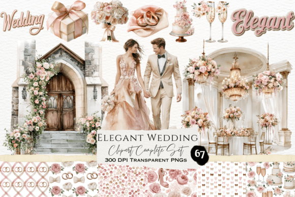 Download Elegant Wedding Watercolor Clipart Set - Color Collection